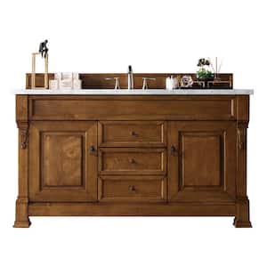 Brookfield 60 in. W x 23.5 in. D x 34.3 in. H Single Vanity in Country Oak with Solid Surface Top in Arctic Fall