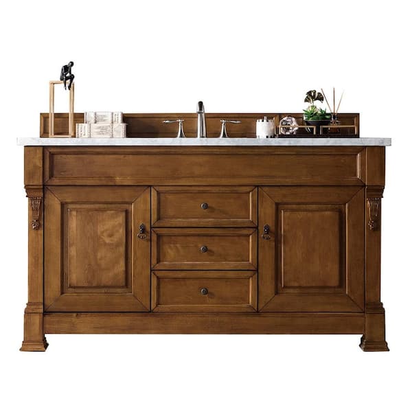 James Martin Vanities Brookfield 60 in. W x 23.5 in. D x 34.3 in. H Single Vanity in Country Oak with Solid Surface Top in Arctic Fall