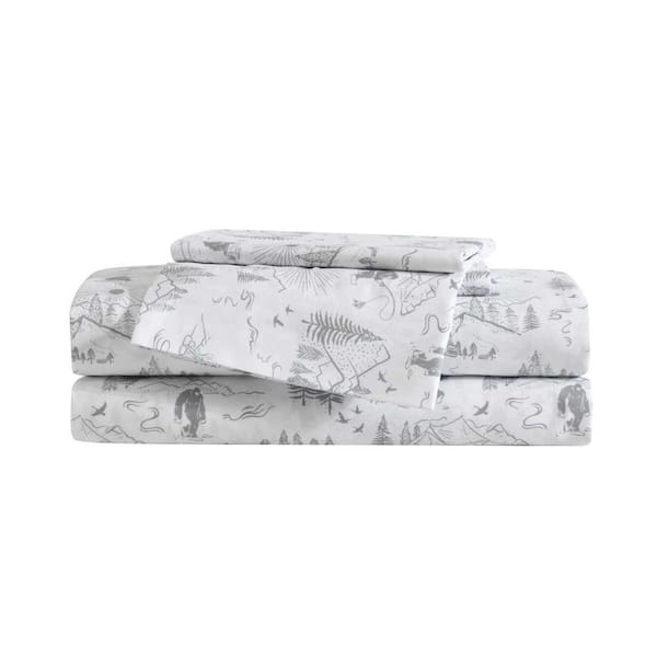 Eddie Bauer Big Foot Hiking Trip Novelty 3-Piece White/Grey Microfiber Twin Xl Sheet Set