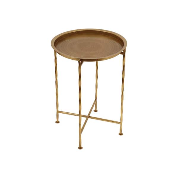 Noble House Beaufait 15 in. x 20.25 in. Gold Round Metal End Table