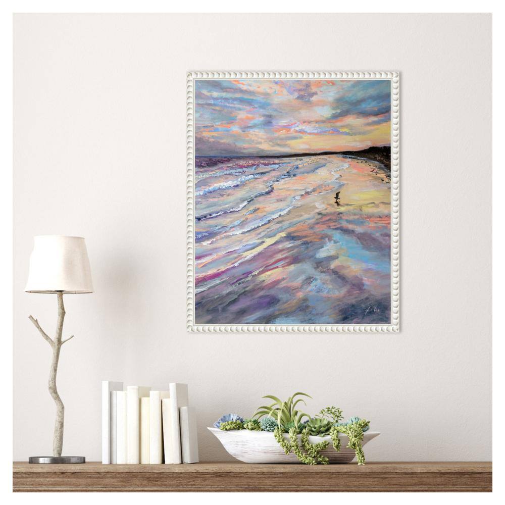 Impressionist Coastal Sunset Canvas with Beaded White Frame
