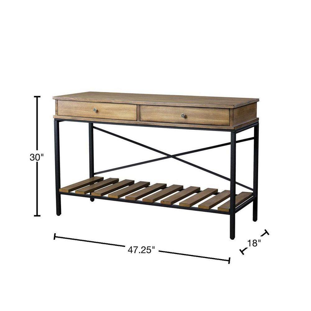 Newcastle Brown and Black Wood Metal Console Table with Storage