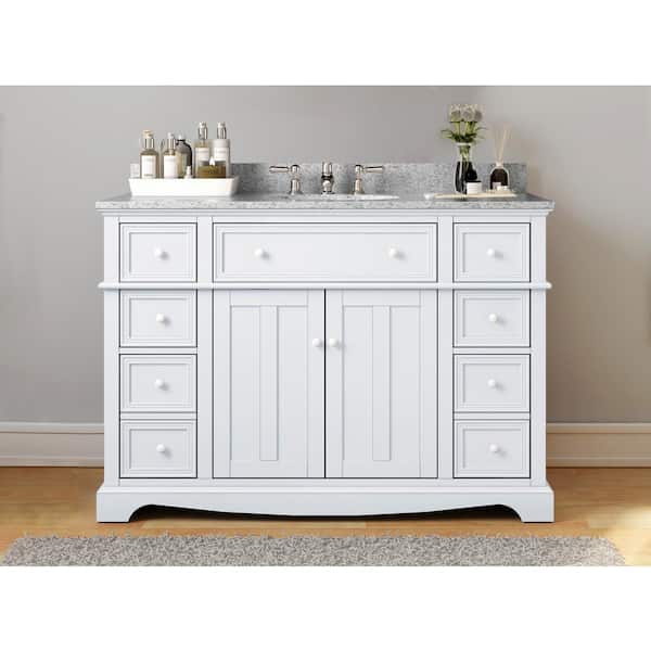 Home Decorators Collection Fremont 49 in. Single Sink Freestanding White Bath Vanity with Grey Granite Top (Assembled)