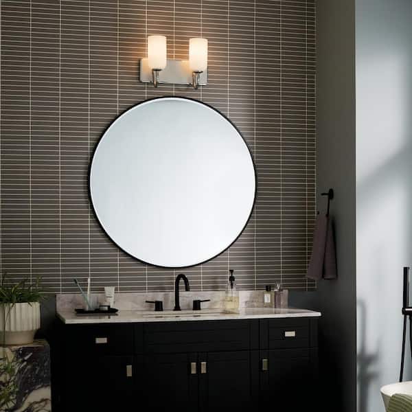 Solia 14.25 in. 2-Light Polished Nickel with Stain Nickel Modern Bathroom Vanity Light with Opal Glass Shades
