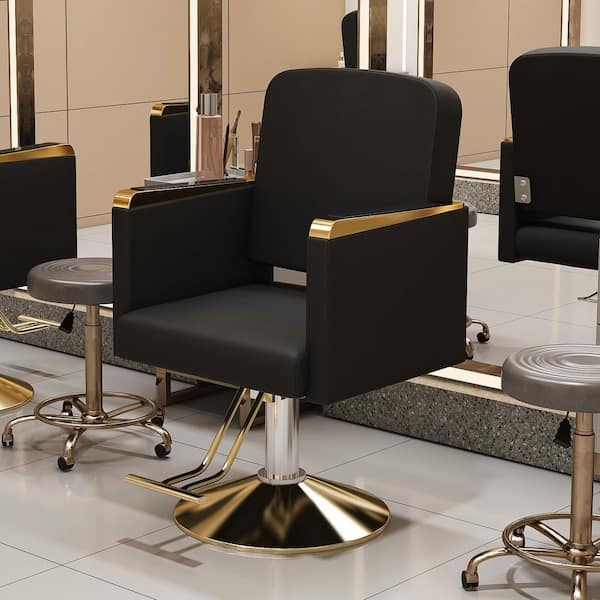 Adjustable Height Hydraulic Upholstered Barber Salon Chair in Black3 W/ 360° Swivel, Styling Chair Beauty Spa Equipment
