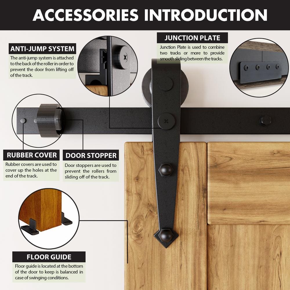 Black Rustic Sliding Barn Door Hardware Kit with Arrow Design Roller