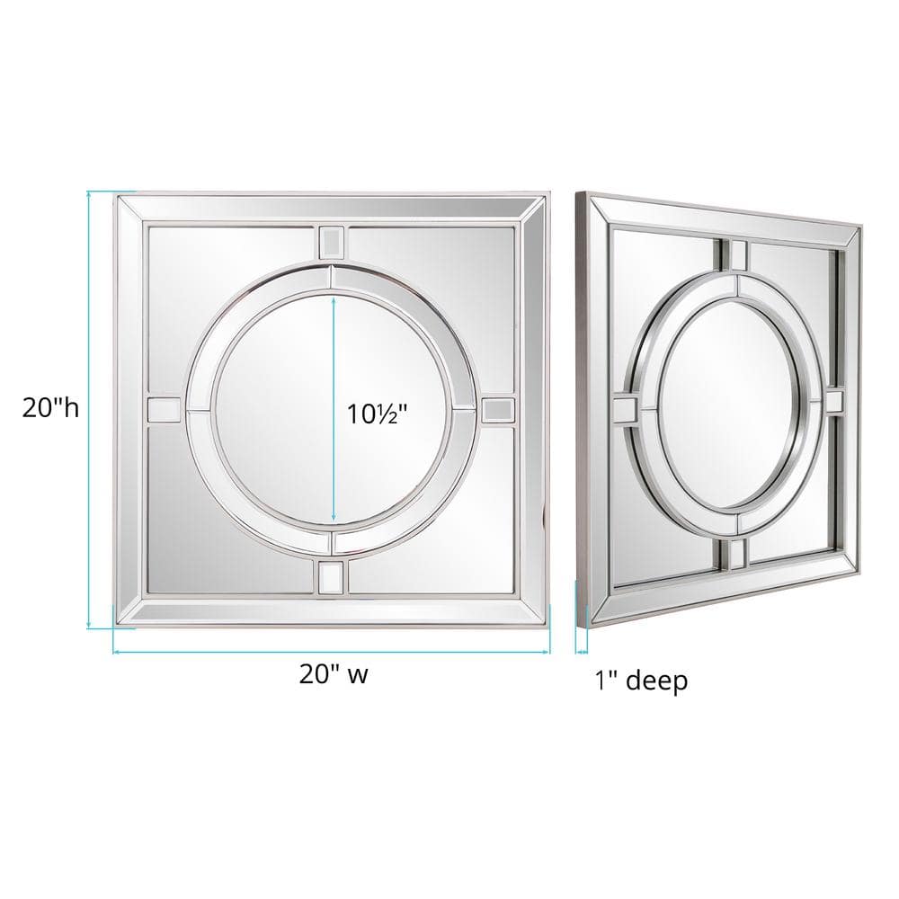 Champagne Silver Square Wall Mirror with Round Design