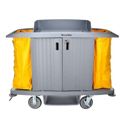 3-Shelf PVC Janitorial Platform Cleaning Cart with 2 Yellow Vinyl Bags