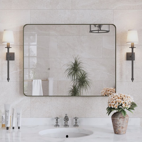 36 in. W x 28 in. H Rectangular Framed Wall Mounted Bathroom Vanity Mirror in Brushed Bronze