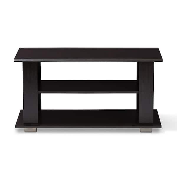Baxton Studio Joliette 36 in. Dark Brown Medium Rectangle Wood Coffee Table with Shelf