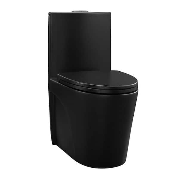 1.1/1.60 GPF Dual-Flush Elongated One Piece Toilet with Soft Closing Seat in Matte Black