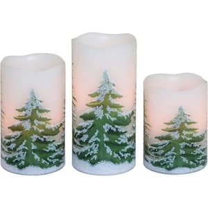 Green Christmas Flameless Candle with 6-Hour Timer, LED Pillar Candle Flickering Holiday Decor (3 Packs)