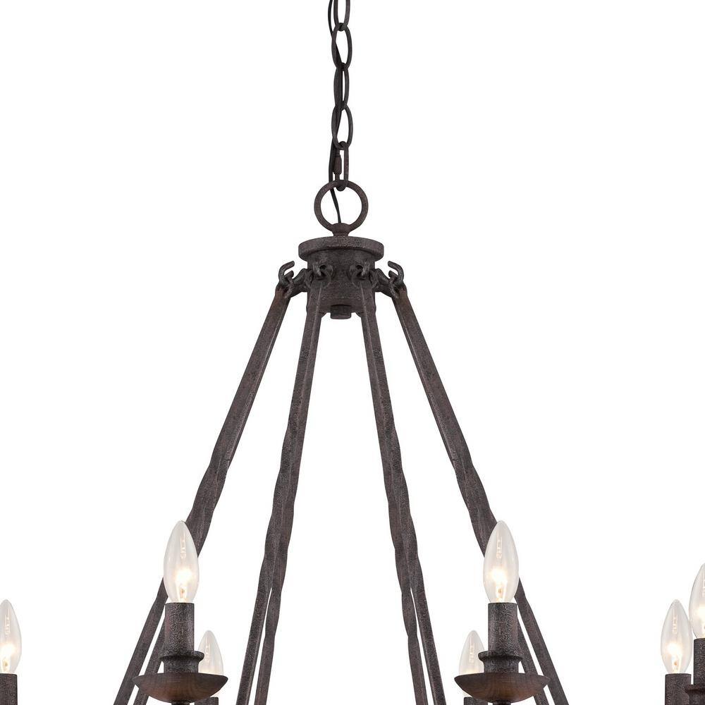 Noble Rustic Black 8-Light Chandelier with Dark Walnut Accents