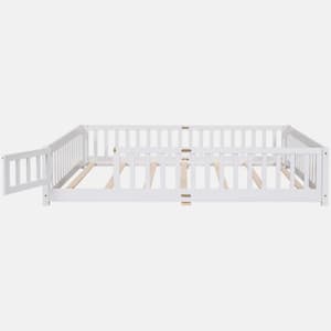 White Wood Frame Queen Size Platform Bed with Fence without Door