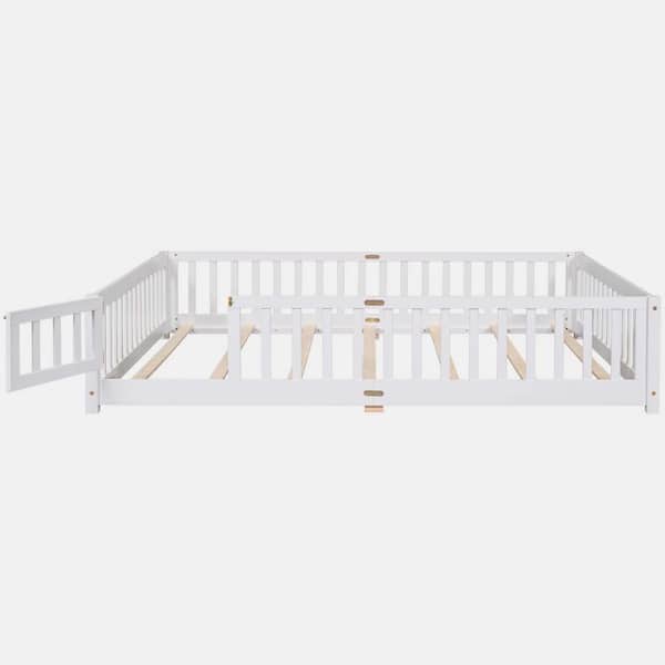 wetiny White Wood Frame Queen Size Platform Bed with Fence without Door