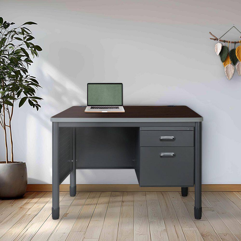 Regency Mesa 48 in. Grey Steel Single Pedestal Teacher's Office Desk ...