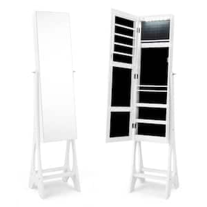 White LED Jewelry Cabinet Armoire with Bevel Edge Mirror Organizer Mirrored Standing