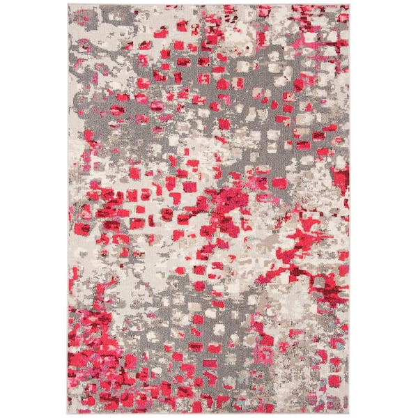 SAFAVIEH Madison Gray/Red 6 ft. x 9 ft. Geometric Area Rug