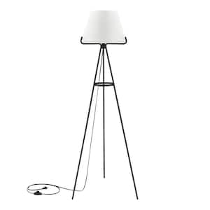 Rosedale 58 in. 1-Light Black Tripod Floor Lamp with Fabric Shade