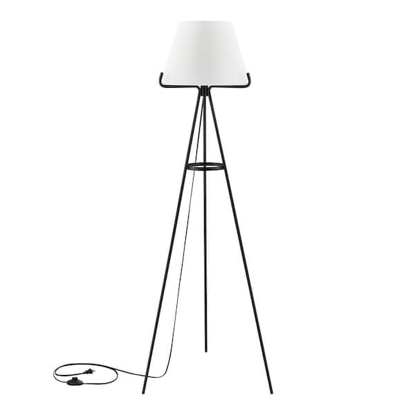 Rosedale 58 in. 1-Light Black Tripod Floor Lamp with Fabric Shade