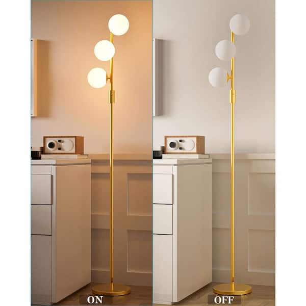 Gold Globe Floor Lamp - 64 Inch Tall Dimmable Standing Lamp With Warm White G9 Bulbs | Mid Century Modern Living Room Lighting