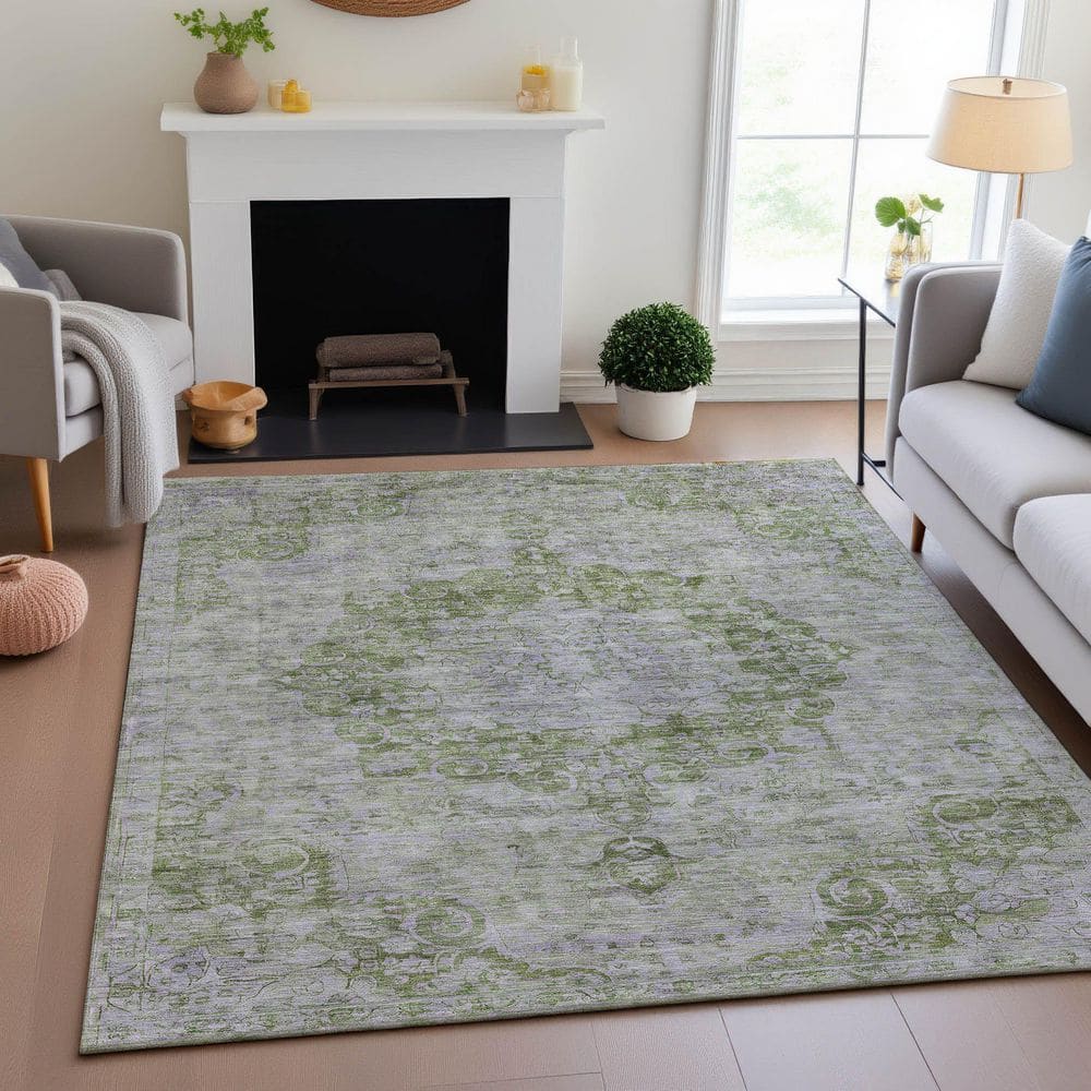Mayfield Premium Machine Washable Abstract AMF1238 Olive 3 ft. x 4 ft. Area Rug price history on PriceWatchPro