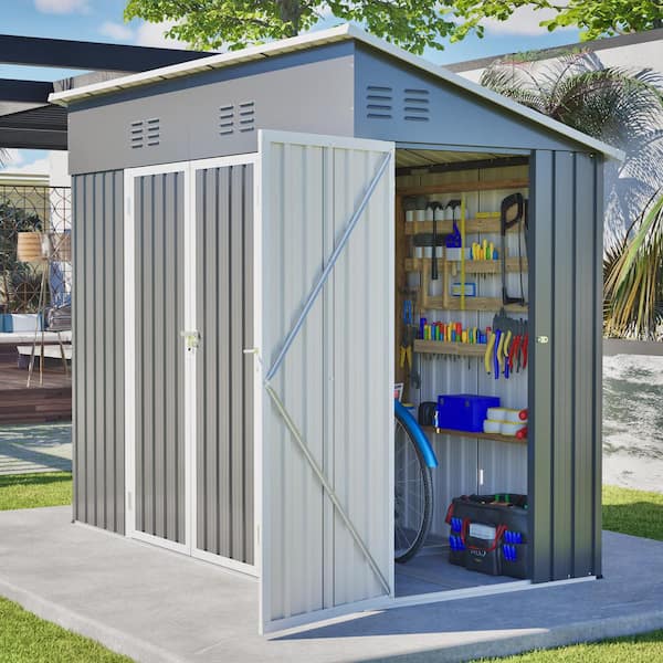 Mondawe Gray 4 ft. W x 8 ft. D Outdoor Metal Lean-To Storage Shed