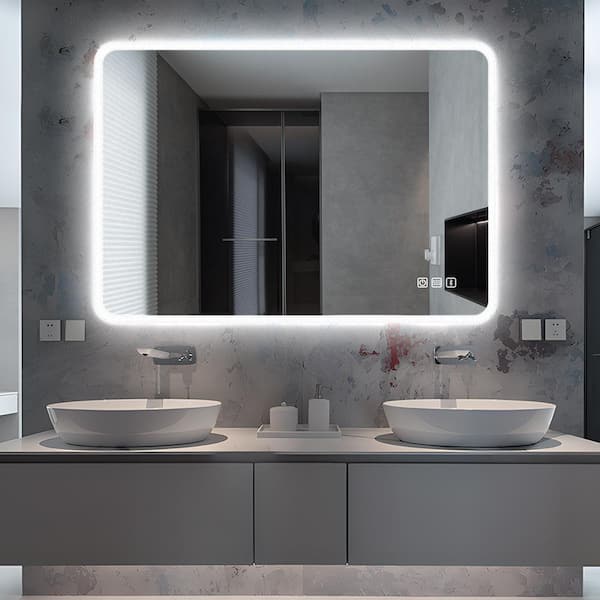 KINWELL 36 in. W x 28 in. H Frameless Rectangular LED Light Bathroom ...