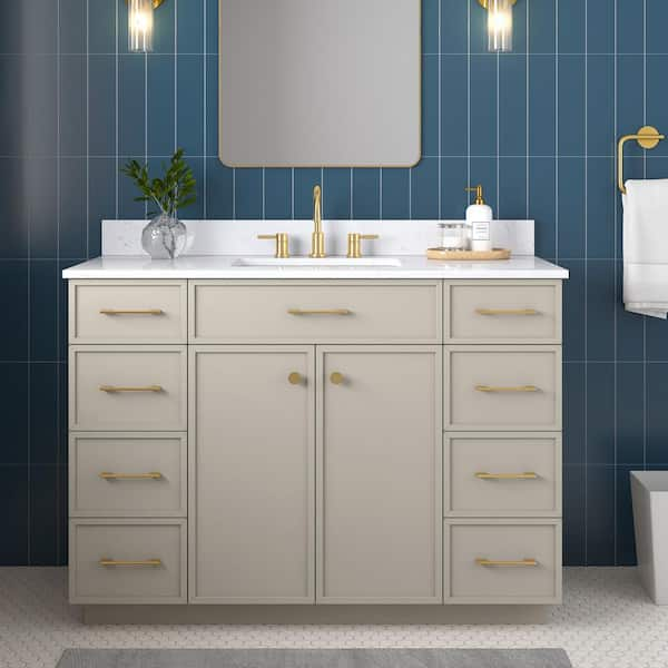 Marcote 48 in. Single Sink Greige Bath Vanity with White Volakas Engineered Marble Top (Assembled)