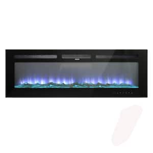 Black 72 in. Wall Mounted Recessed Electric Fireplace with Logs and Crystals, Remote 1500/750 Watt