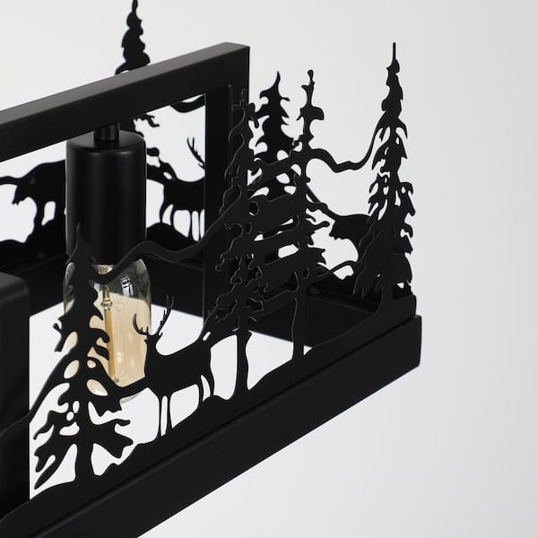 JUSHENG 6-Light Black Farmhouse Linear Chandelier Ambient Rustic