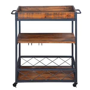 Diploma toast comment WOODYHOME 3-Tire Vintage Brown Kitchen Bar Cart on Wheels with Handle with  Wine Racks and Goblet Holders SKUF13273 - The Home Depot