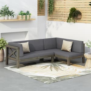 2-Piece Wood Outdoor Sectional Set with Dark Gray Cushions