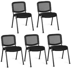 Conference Chairs Black Office Waiting Room Guest Reception Chairs with Mesh Back (Set of 5)