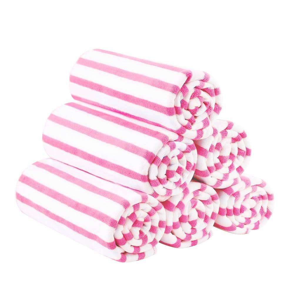 Dri Soft 100% Cotton Super Soft Striped Bath Towel, Bright Pink, 54x30