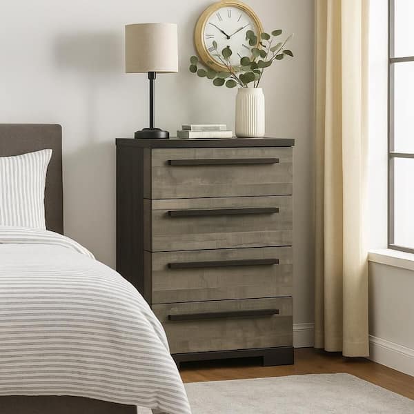 4 drawer grey dresser Benjara Ruthe Gray and Ebony Black 31.1 in. without Mirror BM338406 kaiia_clothing