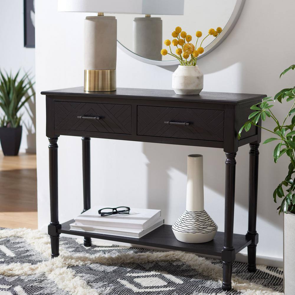Peyton Black Wood and Metal Hallway Table with Storage