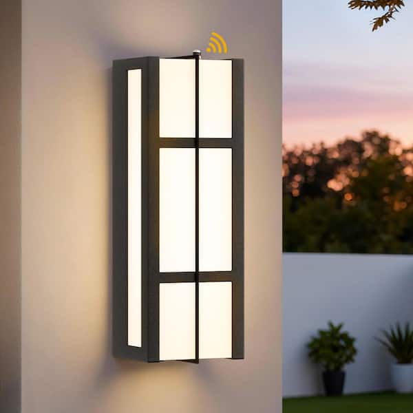 15.75 in. Black Dusk to Dawn LED Outdoor Metal Exterior Garage Front Porch Wall Lights Sconces Lighting Fixtures