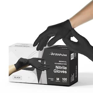 Medium Nitrile Exam Latex Free and Powder Free Gloves in Black - Box of 100