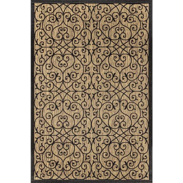 Madrid Vintage Filigree Textured Weave Black/Khaki 9 ft. x 12 ft. Indoor/Outdoor Area Rug