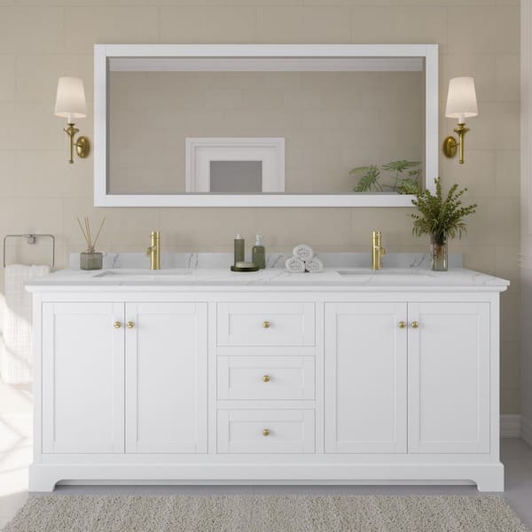 Avery 80 in. W x 22 in. D x 35 in. H Double Bath Vanity in White with Giotto Quartz Top