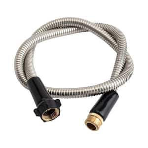 18 mm dia. x 8 ft. 304 Stainless Steel Heavy Duty Short Water Hose for Outdoor with Female to Male Brass Connector