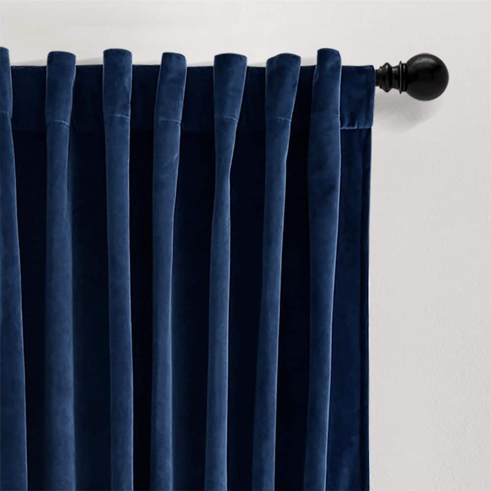 Navy Velvet Blackout Pleated Window Curtain Panels