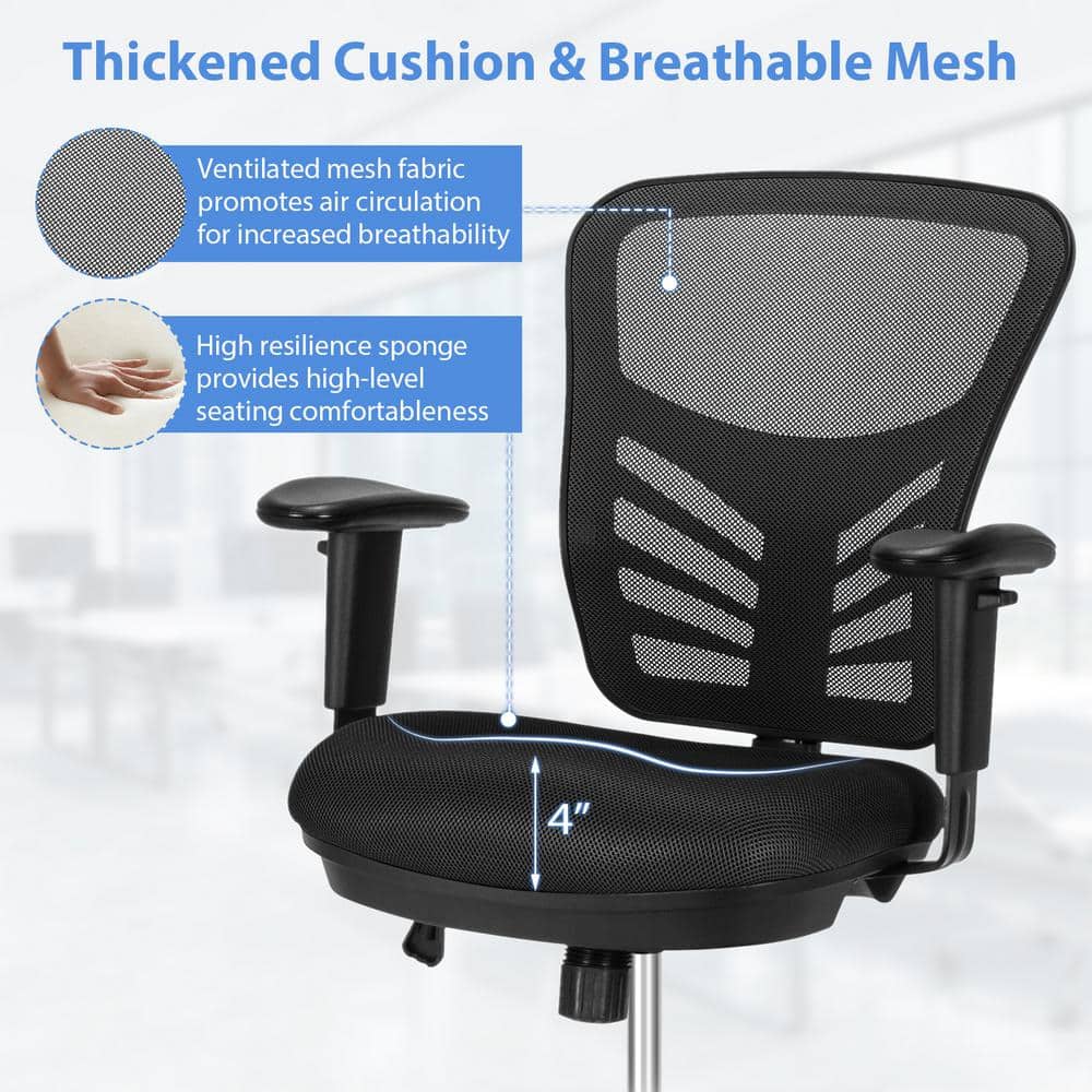 Black Mesh Adjustable Swivel Drafting Chair with Foot-Ring
