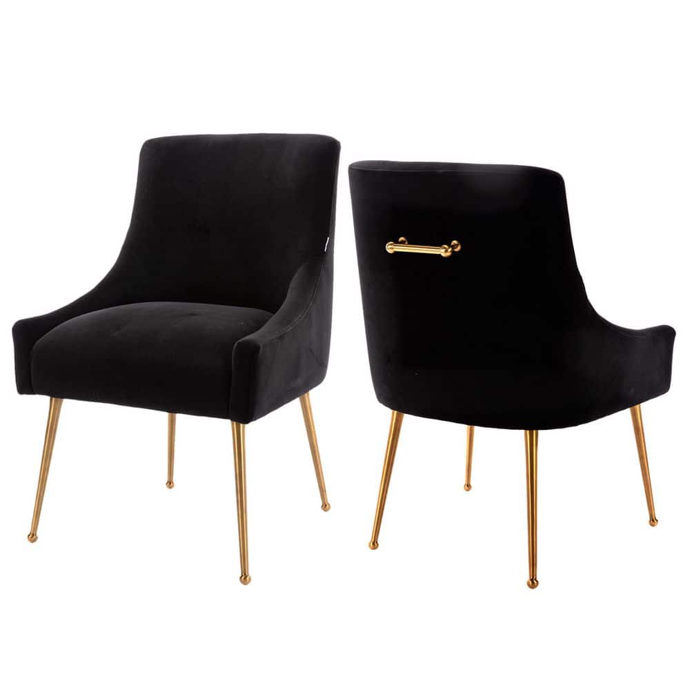2-Piece Black Velvet Upholstered Chair Set with Gold Metal Legs Stain Resistant for Dining Living Room price history on PriceWatchPro