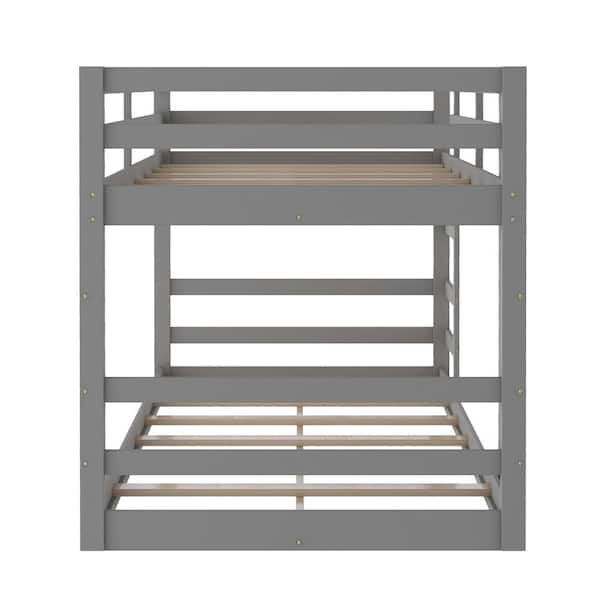 Low and Durable Gray Twin Over Twin Bunk Bed with Ladder