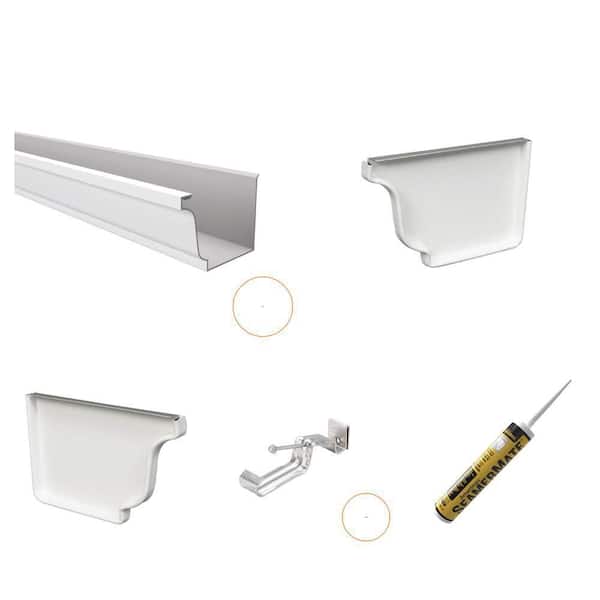 White Aluminum 5 in. x 16 ft. K-Style Gutter Kit with Left and Right End Caps, Hangers, and SeamerMate Sealant (5-Piece)