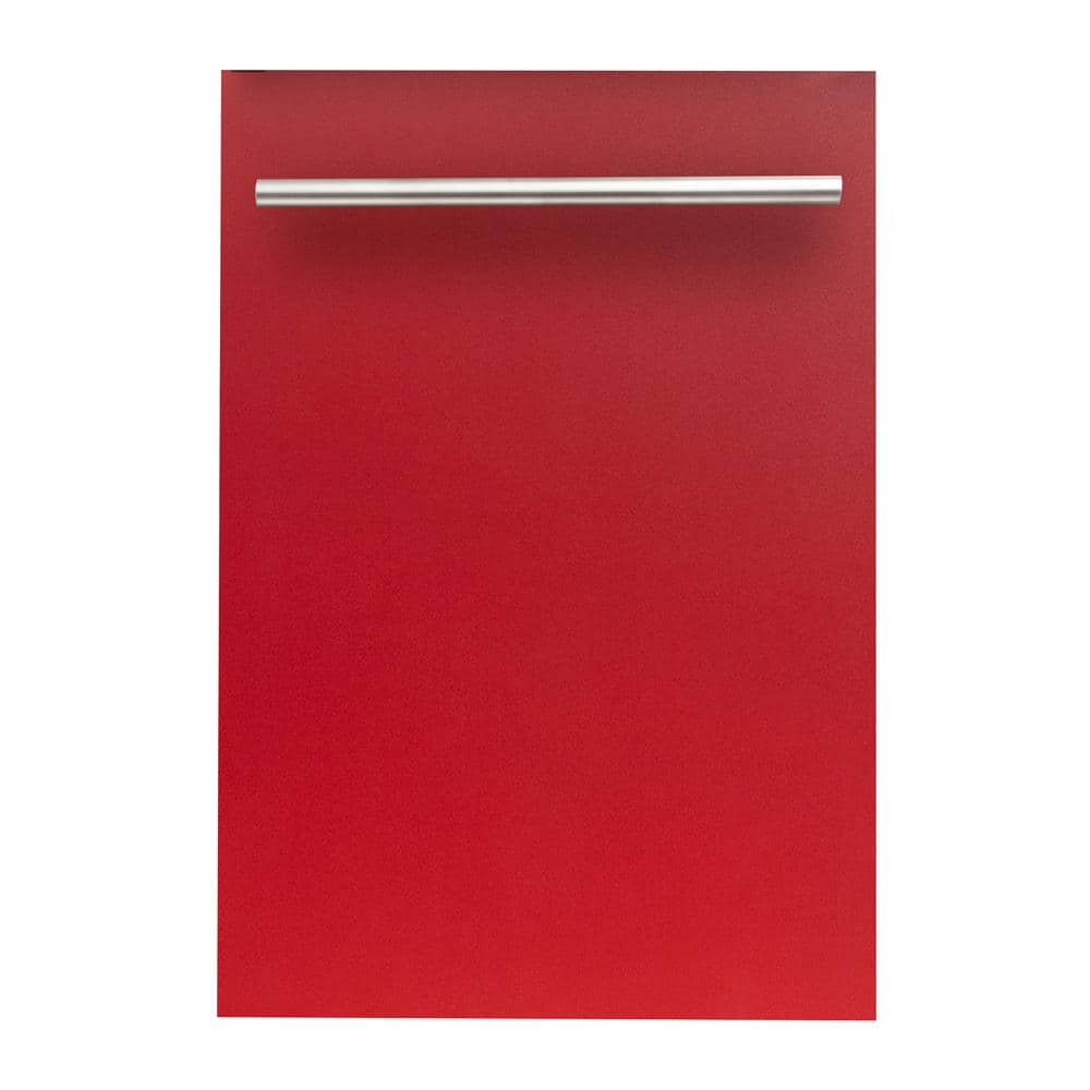 ZLINE Kitchen and Bath 18 in. Top Control 6-Cycle Compact Dishwasher with 2 Racks in Red Matte and Modern Handle