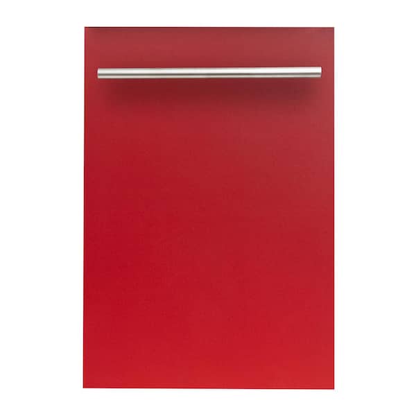 ZLINE Kitchen and Bath 18 in. Top Control 6-Cycle Compact Dishwasher with 2 Racks in Red Matte and Modern Handle