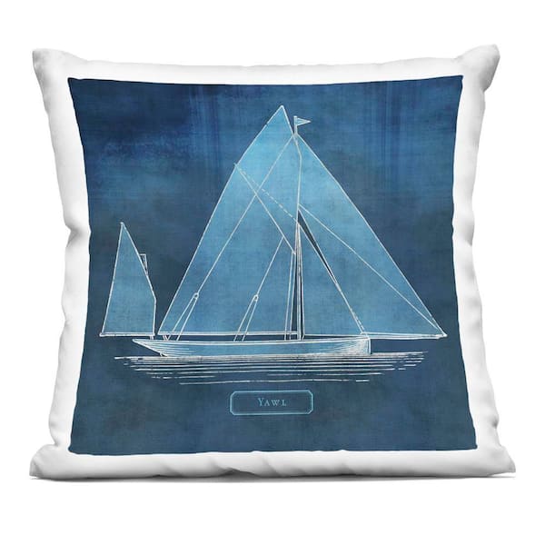 Stupell Industries Maritime Yawl Sailboat Blue Abstract Polyester 18 in. x 18 in. Throw Pillow